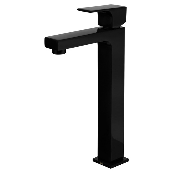 Monocomando Banheiro Bica Alta Retta Preto Brilhante Fani