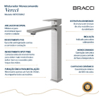 Monocomando Vercci Slim Alto Aço Escovado