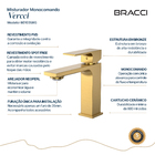 Monocomando Vercci Slim Baixo Dourado Escovado