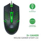 Mouse 5+ Gamer Start 2.0 Ergonômico Preto/verde - 015-0091