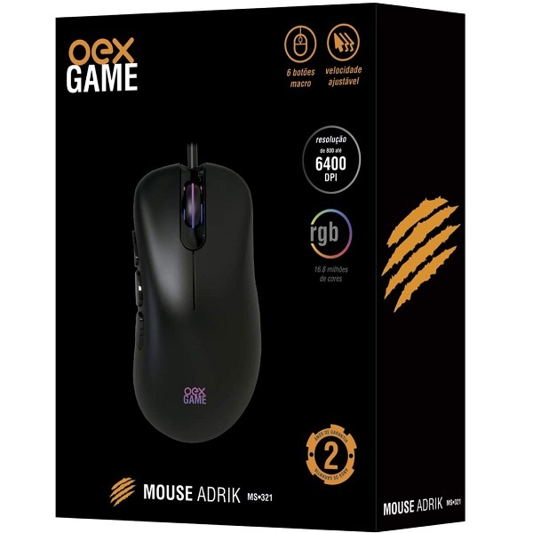 Mouse Gamer Adrik Rgb 8 Botoes 6.400 Dpi Oex Ms321