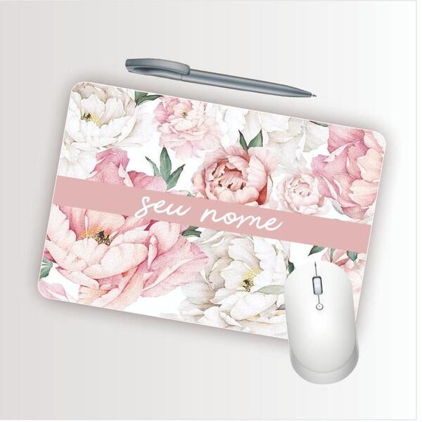 Mouse Pad Emborrachado Personalizado Floral Nome