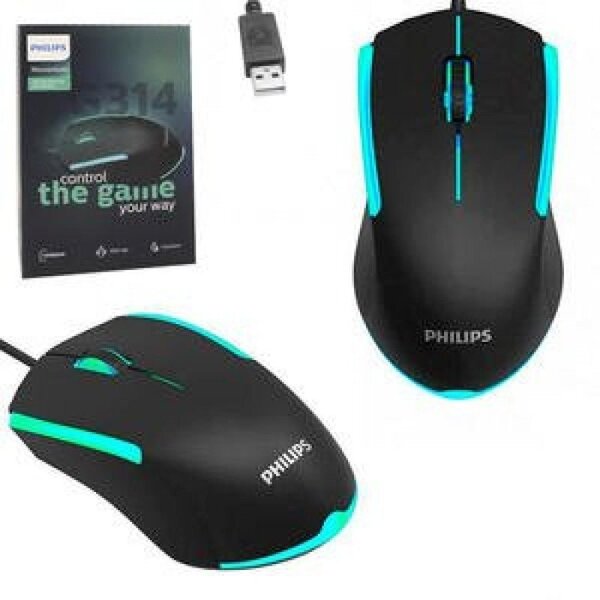 Mouse Usb Philips Gamer Preto Led 4 Cores Spk9314 1200dpi