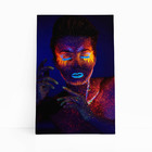 Mulher Com Maquiagem Glitter Neon Quadro Canvas 140x90cm