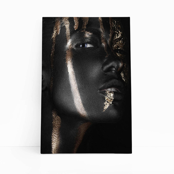 Mulher Preta Dourada De Perfil Foto Quadro Canvas 100x70cm