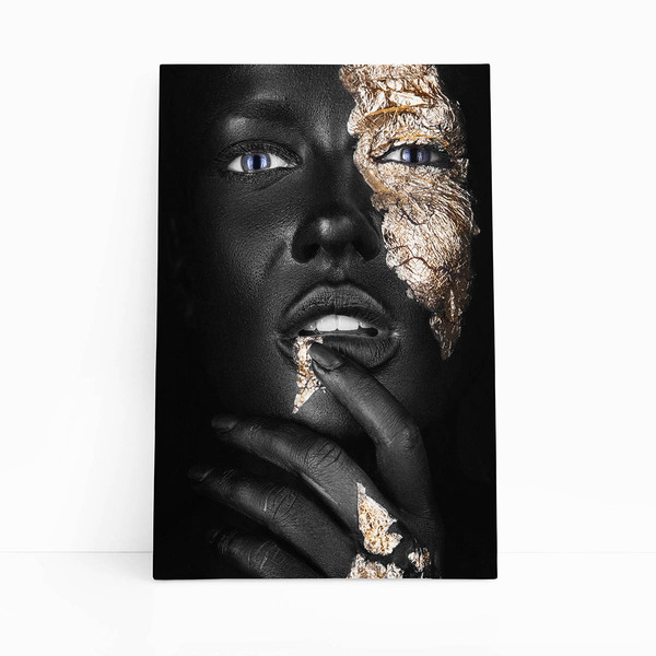 Mulher Preta Dourada Mãos Fotografia Quadro Canvas 100x70cm