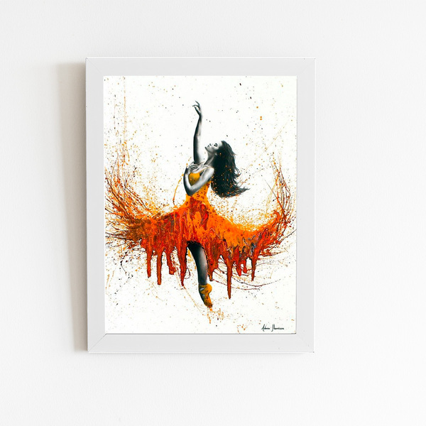 Mulher Vestido Laranja Arte Quadro Moldura Branca 60x40cm