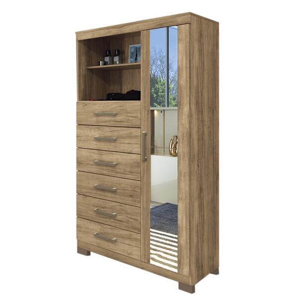 Multi-cômoda 1 Porta 6 Gavetas Marabá 1.6 Com Espelho E Pés -