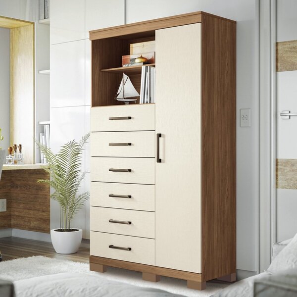 Multi-cômoda 1 Porta 6 Gavetas Marabá Com Pés Jatoba/areia