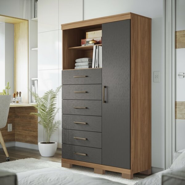 Multi-cômoda 1 Porta 6 Gavetas Marabá Com Pés Jatoba/grafite