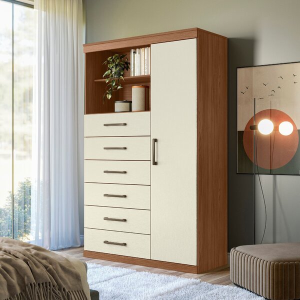 Multi-cômoda 1 Porta 6 Gavetas Marabá Jatoba/areia