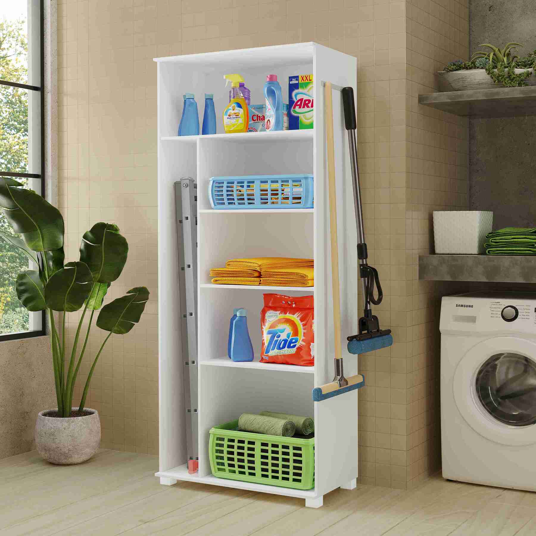 Multiuso Organizador Lavanderia Com 5 Nichos Branco | Leroy Merlin
