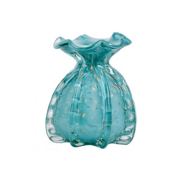 Murano Trouxinha Em Vidro Verde Claro E Rose Medio 18x16cm