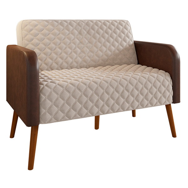 Namoradeira 02 Lugares Austin Corino Marrom Com Veludo Off Wh