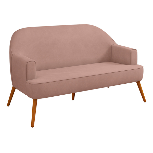 Namoradeira 02 Lugares Déli Veludo Rosê Pés Palito Castanho -