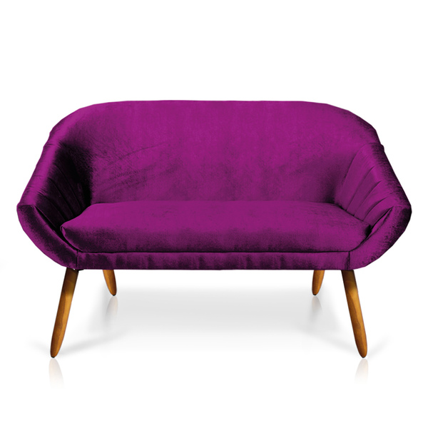 Namoradeira 02 Lugares Giovana Acetinado Pés Palito Castanho