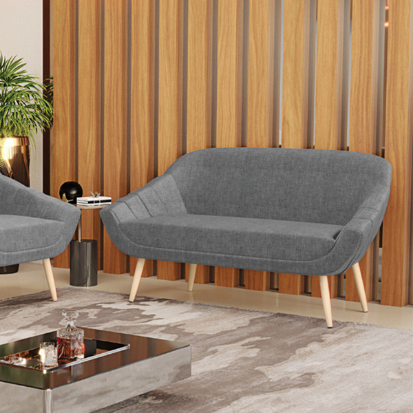 Namoradeira 02 Lugares Giovana Linho Pés Palito Natural - A26