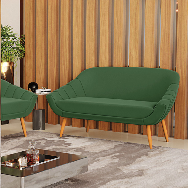 Namoradeira 02 Lugares Giovana Suede Pés Palito Castanho D03