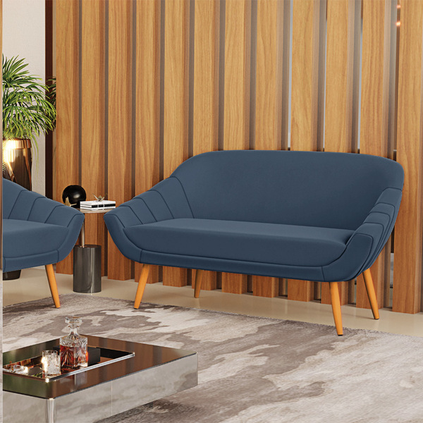 Namoradeira 02 Lugares Giovana Suede Pés Palito Castanho D03