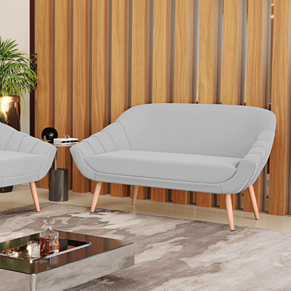 Namoradeira 02 Lugares Giovana Suede Pés Palito Natural D03 -