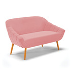 Namoradeira 02 Lugares Giovana Suede Rosê Pés Palito Castanho