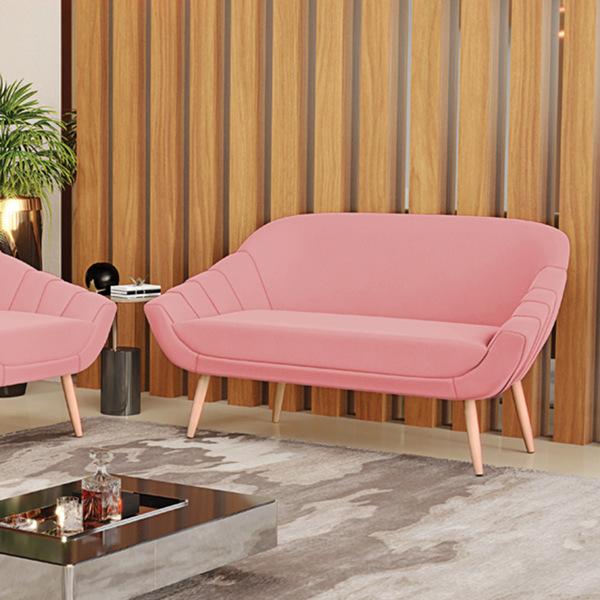 Namoradeira 02 Lugares Giovana Suede Rosê Pés Palito Natural