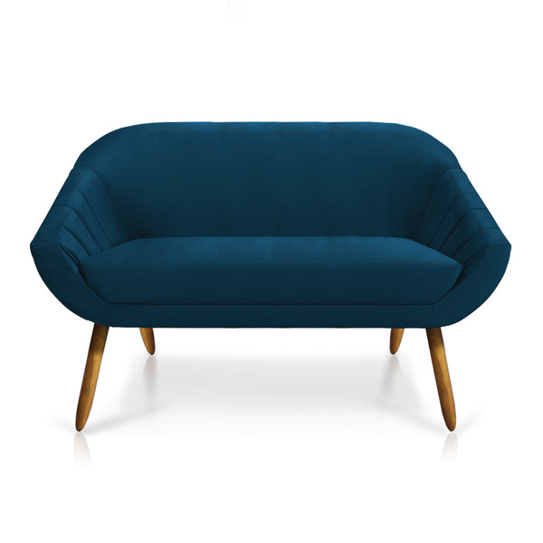 Namoradeira 02 Lugares Giovana Veludo Azul Marinho Pés Palito