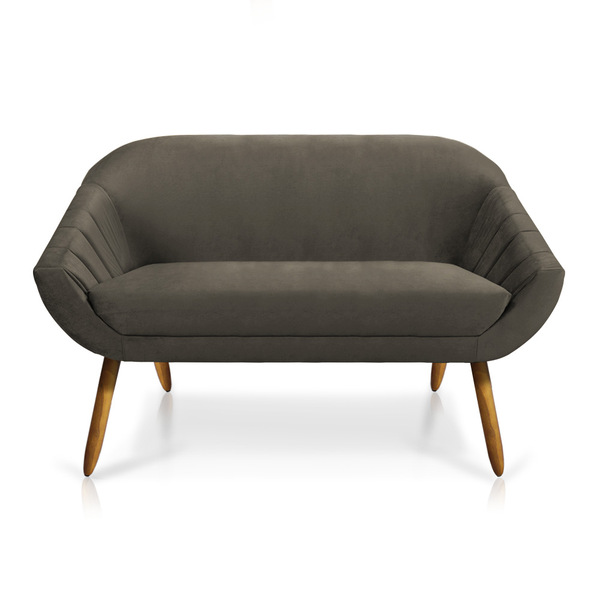 Namoradeira 02 Lugares Giovana Veludo Pés Palito Castanho - D