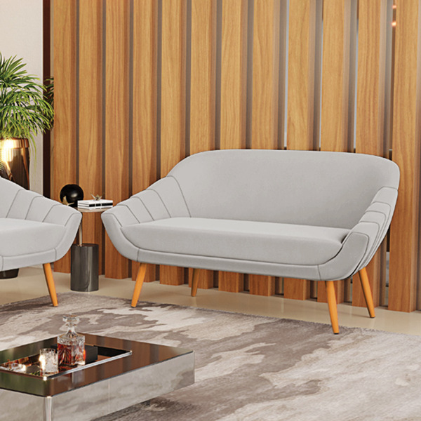 Namoradeira 02 Lugares Giovana Veludo Pés Palito Natural D03