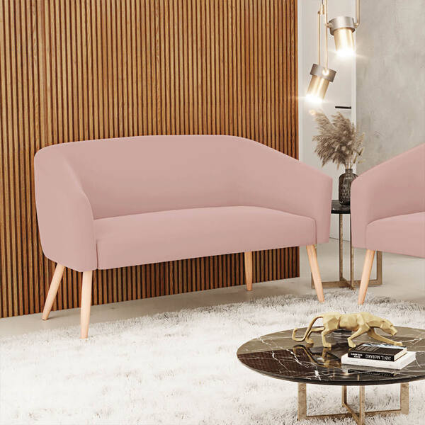 Namoradeira 02 Lugares Giovana Veludo Rosê Pés Palito Natural