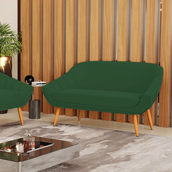 Namoradeira 02 Lugares Giovana Veludo Verde Pés Palito Castan