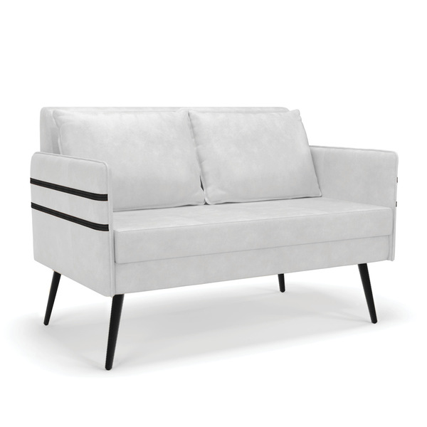 Namoradeira 02 Lugares Mari Corano Branco Pés Palito De Ferro