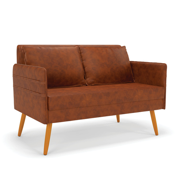 Namoradeira 02 Lugares Mari Corano Nozes Pés Palito Castanho