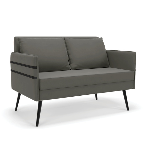 Namoradeira 02 Lugares Mari Suede Grafite Pés Palito De Ferro