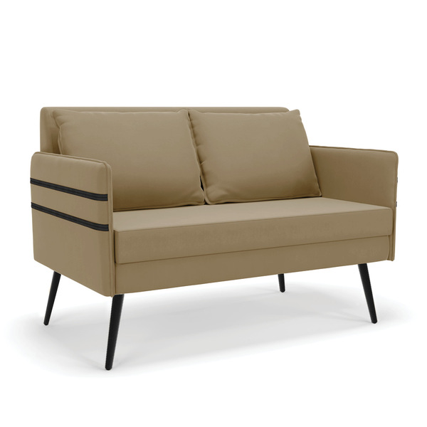 Namoradeira 02 Lugares Mari Suede Marrom Rato Pés Palito De F