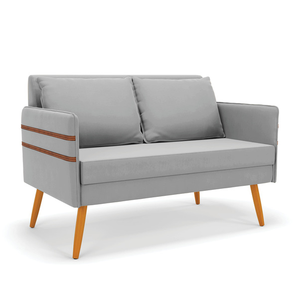 Namoradeira 02 Lugares Mari Suede Pés Palito Castanho D03 - D