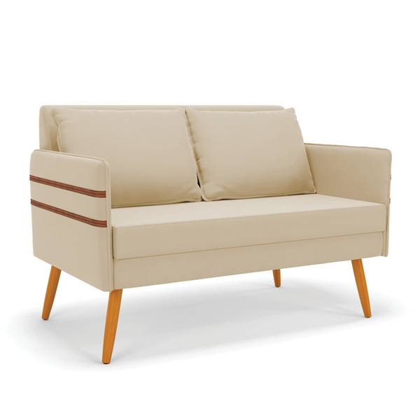 Namoradeira 02 Lugares Mari Suede Pés Palito Castanho D03 - D