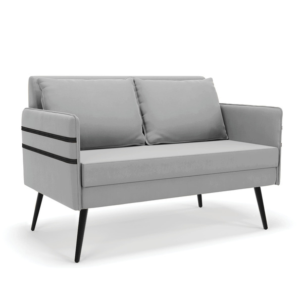 Namoradeira 02 Lugares Mari Suede Pés Palito De Ferro D03 - D