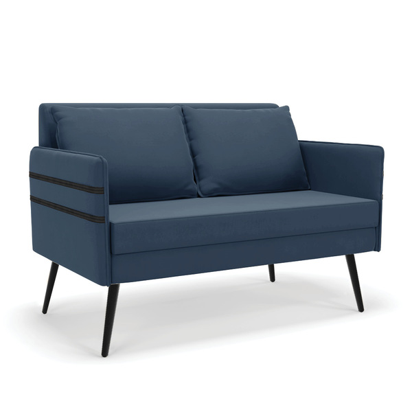 Namoradeira 02 Lugares Mari Suede Pés Palito De Ferro D03 - D