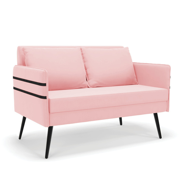 Namoradeira 02 Lugares Mari Suede Pés Palito De Ferro D03 - D