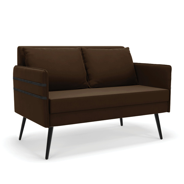 Namoradeira 02 Lugares Mari Suede Pés Palito De Ferro D03 - D