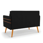 Namoradeira 02 Lugares Mari Suede Preto Pés Palito Castanho