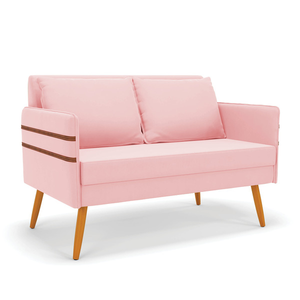 Namoradeira 02 Lugares Mari Suede Rosa Bebê Pés Palito Castan