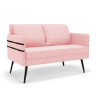 Namoradeira 02 Lugares Mari Suede Rosa Bebê Pés Palito De Fer