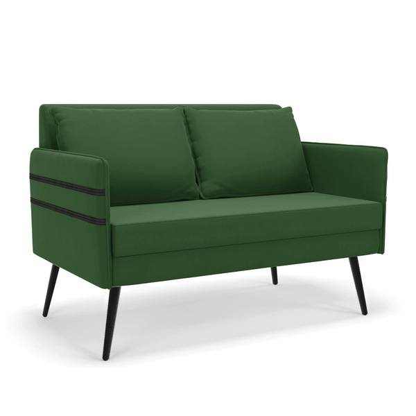 Namoradeira 02 Lugares Mari Suede Verde Pés Palito De Ferro