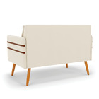 Namoradeira 02 Lugares Mari Veludo Bege Pés Palito Castanho