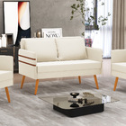 Namoradeira 02 Lugares Mari Veludo Bege Pés Palito Castanho