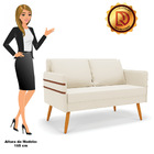 Namoradeira 02 Lugares Mari Veludo Bege Pés Palito Castanho