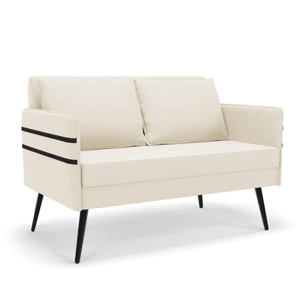 Namoradeira 02 Lugares Mari Veludo Bege Pés Palito De Ferro