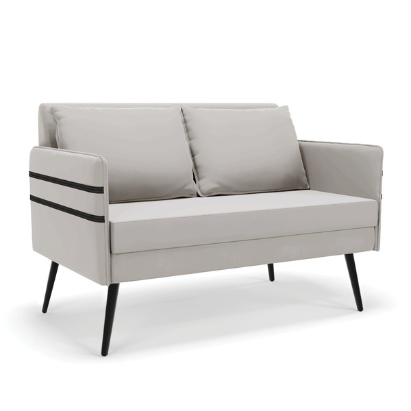 Namoradeira 02 Lugares Mari Veludo Cinza Pés Palito De Ferro